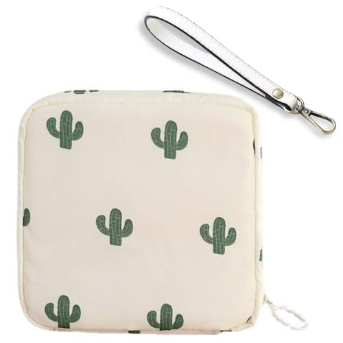 Image of Adorable Pink Peri - Reusable Sanitary Napkin Pads Storage Bag Portable for Women Girls | Made of Nylon + Water Resistance | Zero Waste Period (2-Pack Peach + Cactus), 1.0 Count