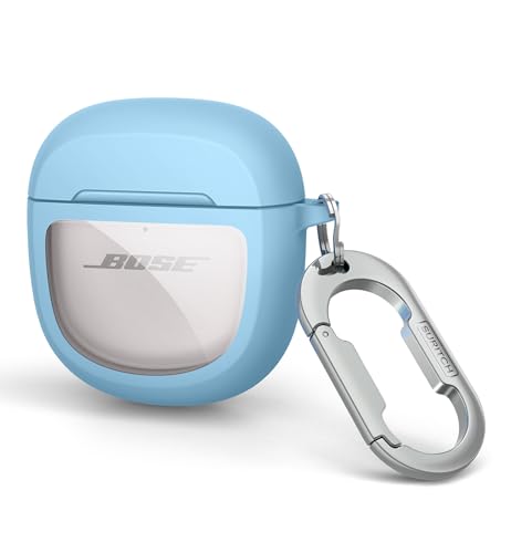 Image of SURITCH Clear Case for Bose QuietComfort Earbuds II 2022 /QuietComfort Ultra 2023 Cover, Full-body Shockproof TPU Protective Case with Carabiner & Key Ring & Transparent Logo Window(Blue)