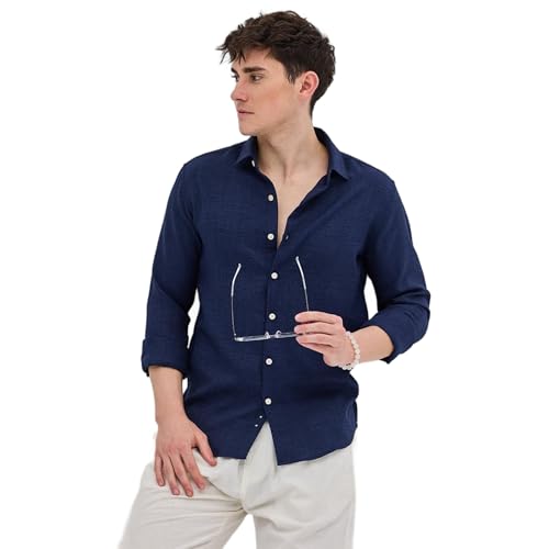 Image of SNITCH Navy Textured Collared Shirts