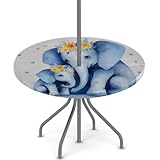 Axurera Mantel redondo para exteriores con agujero para paraguas y cremallera, mantel ajustado con elástico, impermeable, fácil de limpiar, para patio, jardín, se adapta a mesas de 36 a 44 pulgadas