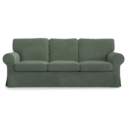 MASTERS OF COVERS Ektorp 3 Seat Sofa Cover Slipcover Replacement Made for The IKEA Ektorp 3 Seat Sofa Cover(Corduroy Green)-Does NOT fit Ektorp 3.5-seat Sofa