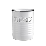 KARRYOUNG Farmhouse Kitchen Utensil Holder – 6.6”Metal Utensils Caddy Organizer for Countertops, Spoons, Spatula, FlatwareStorage- Rustic Vintage Style Large Kitchen Tool Crock - White