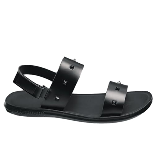 Men's Studded Sandals Black Leather Sandals with Adjustable Back Straps Summer Casual Beach Comfort Slides2