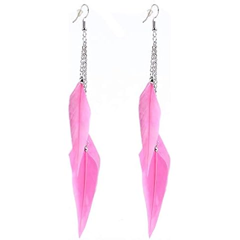 CAVIVI Canvivi Women Feather Earrings Long Tassel Bohemian Jewelry White Gold Wedding Accessories,Pink Cover
