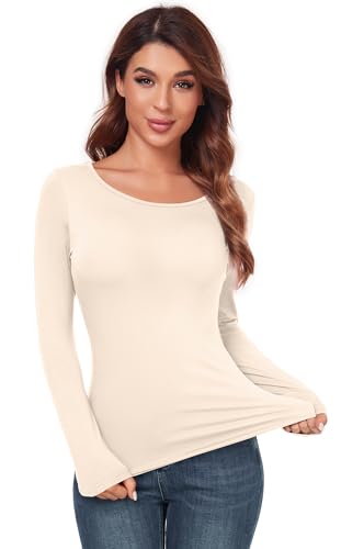 Women's Scoop Neck Tops Long Sleeve Slim Fit T Shirt Thermal Blouse Basic Layer Shirts4