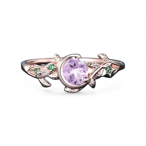 Round Shape Emerald Opal Sapphire Multi Gemstone Engagement Wedding Ring 18K Solid Rose Gold Nature Inspired Leaf Ring Art Deco Women Jewelry Promise Gift For Bridal