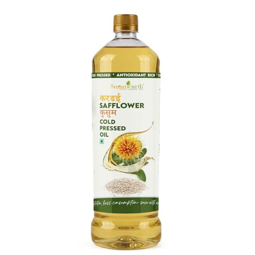 Image of Sugan Earth safflower oil cold pressed 900ml for cooking, 100% Pure, Natural | Wood Pressed Kardai Tel Kusum Oil | Rich in Omega-6 | Single Filtered | Heart-Healthy & Nutrient Rich | Chemical-Free & Unrefined | Suitable for Cooking & Skincare