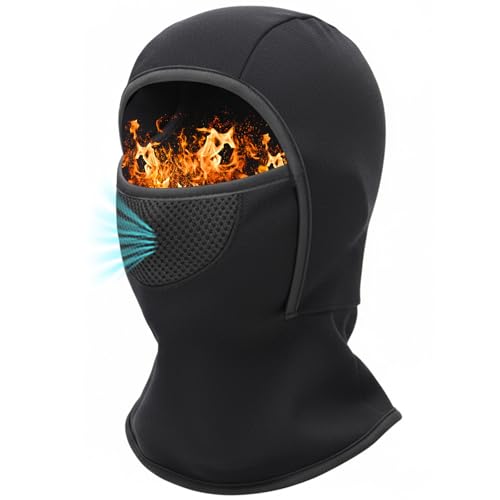 Breathable Kids Balaclava Ski Mask for Boys Girls - Windproof Fleece Winter Face Mask Cover for Cold Weather (Black 4-12 Years Old)