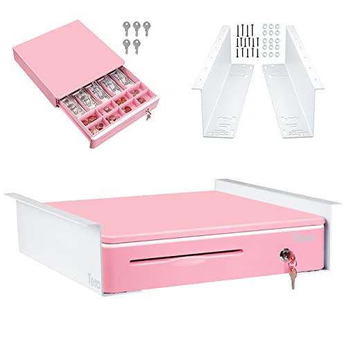 Tera 16" Auto Open Cash Register Drawer With Universal Under Counter Mounting Metal Brackets (Round Corner) Heavy Duty Insert Tray 5 Bill 8 Coin Removable Cash Tray For Pos Small Businesses Store 405R #TOP14