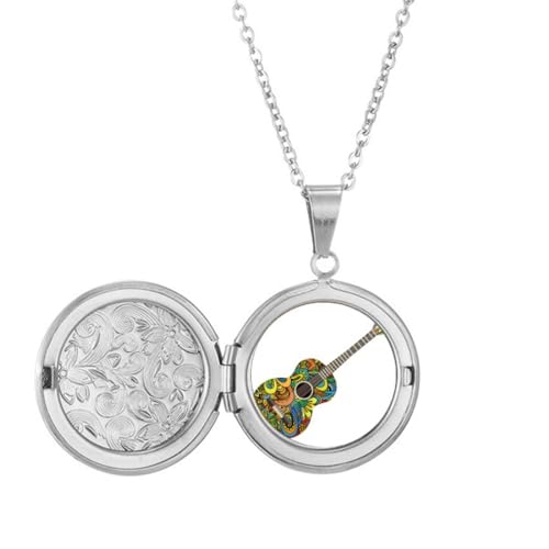 Pendentif instrument de musique guitare et collier acier inoxydable