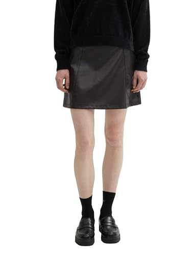 TOM TAILOR Denim Damen Mini Rock aus Fake-Leder, 14482 - Deep Black, M