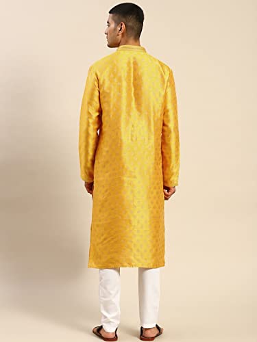 Image of Rajubhai Hargovindas Men's Silk Kurta With Ethnic Motifs Work Woven Design