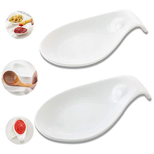 Sjwspw White Ceramic Spoon Holder For Stove Top Rest For Kitchen Giant Spoons Counter Large Spoon Utensil Holder Ceramic 2PCS