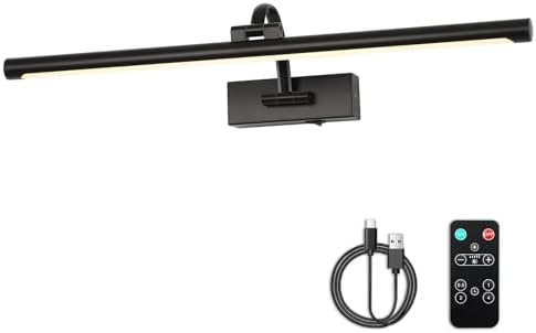 Dimmable Black Picture Lights with Remote and Timer Wireless Art Lights Rechargeable Gallery Lighting for Canvas Portrait 24'' Inch 5W Warm White