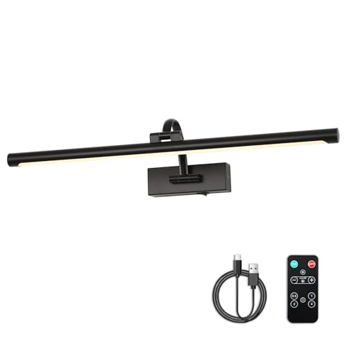 DESOOP Dimmable Black Picture Lights with Remote and Timer Wireless Art Lights Rechargeable Gallery Lighting for Canvas Portrait 24'' Inch 5W Warm White
