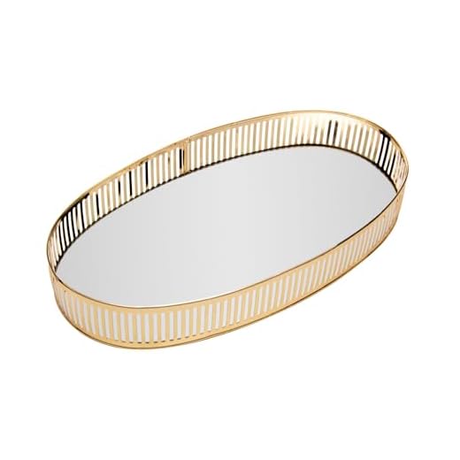 LYOR - Bandeja de Metal com Espelho Berlin Dourada 32cm x 17cm x 5cm