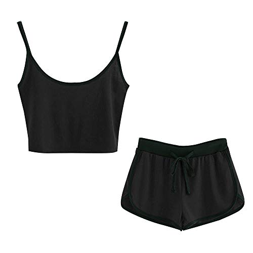 Handyulong Women Jumpsuits Sports Crop Cami Shorts Two Piece Casual Playsuit Rompers for Teen Girls Black