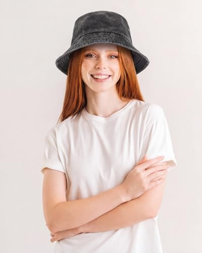 Image of Sureio Washed Cotton Bucket Hats Bulk for Women Men Wide Brim Summer Cap Unisex Beach Fishing Hat for Adult Outdoor, Plain