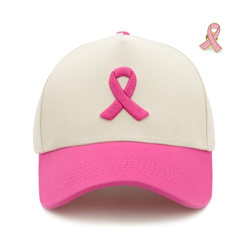 Gorra rosa bordada con lazo contra cáncer de mama miniatura 1