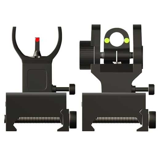 KEYBRASS Fold Up Front and Rear Dots Sites with Green Red Fiber Optics Iron Sights fits Picatinny Rails Backup Sight Set