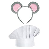 Dhthdrh Mouse Ears Headband Chef Hat Animal Ears Headwear for Women Halloween Costumes Dress up Accessories Set Party Decoration