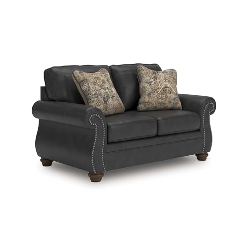 Image of Signature Design by Ashley Chatterton Loveseat, Traditional Faux Leather Couch with Nailhead Trim, No Assembly Required, Ideal for Living Rooms and Small Spaces, Granite, 68 inch W