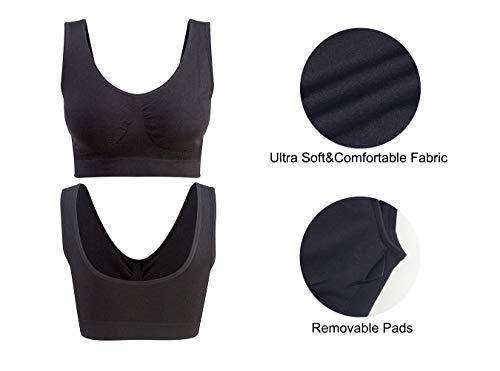 Lemef 2-Pack Seamless Sports Bra Wirefree Yoga Bra with Removable Pads for Women (X-Large, 2*Black) - Image 5