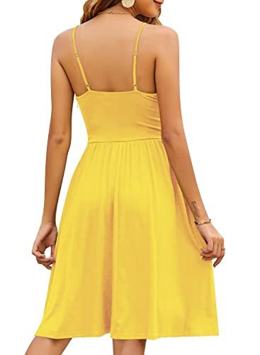 Image of YATHON Casual Dresses for Women Sleeveless Cotton Summer Beach Dress A Line Spaghetti Strap Sundresses with Pockets