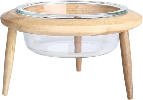 Marysea フードボウル ガラス 調節可能 ペット ボウル 台 犬 猫食器 大容量 ボウル エサ入れ 水入れ 木製スタンド 犬猫用 餌入れ 水入れ 水飲みボウル 木製 ペット皿 滑り止め 安定感 取り外し可能 手入れ簡単 ペット用品 (17.8CM/8