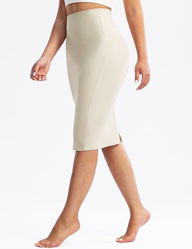 POSHDIVAH Creamluxe Skirts for Women Trendy High Waist Midi Pencil Skirt Below Knee for Work Business Casual3