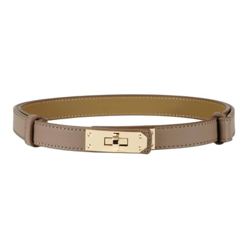 Slim Leather Belt with Gold Turn-Lock Buckle, Women's Skinny Belt for Dresses, Jeans, and Coats, 0.78 Inch Width