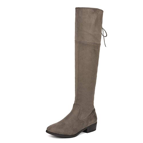 DREAM PAIRS Women's Over The Knee High Low Block Heel Riding Boots Uplace Lei 6 Khaki-lei-n