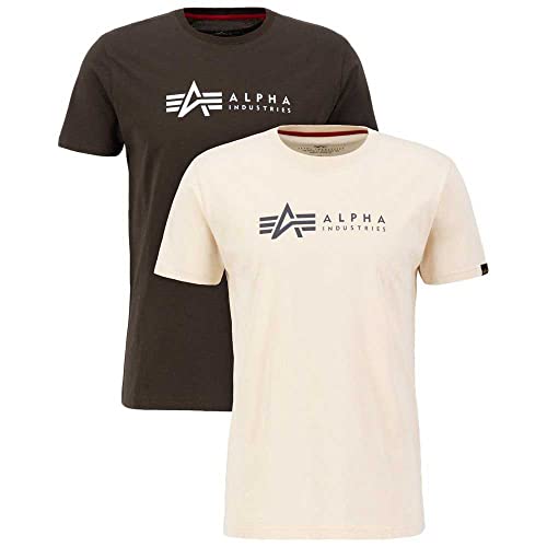 Alpha Industries 2 Pack T-Shirt for Men, Black Olive/Jet Stream White, S