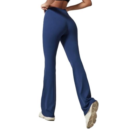 HUBGFEQ Women's V Waist Flare Yoga Leggings High Rise Tummy Control Butt Lift Pants-Navy Blue-L