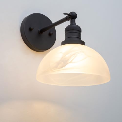 JIMUBEAM 1-Light Vintage Wall Sconce Light with Milk White Glass Shade, Rustic Indoor Wall Mounted Lamp for Bedroom Vanity Bathroom Living Room Over Kitchen Sink by JIMUBEAM - Used condition - Image 2