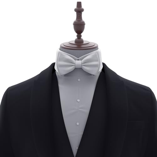 Adam Young Boy's Light Gray Bow Tie Pre-Tied Style Formal Satin Classic Bowtie for Tuxedo Faux Silk (Medium, Silver Grey)4