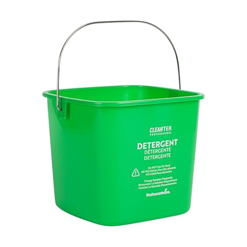 Image of Restaurantware Plastic Buckets with Stainless Steel Handle Pack of 10, 6 Quart Plastic Cleaning Pails, Green Square Design, Measurement Graduations, for Janitorial and Foodservice Use