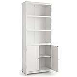 CASART Wooden Bookcase, Modern Storage Cabinet Cupboard with 3 Tier Open Shelves & 2 Doors, Freestanding Display Rack Bookshelf for Living Room, Bedroom and Office (White)