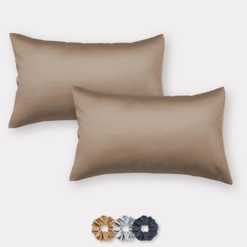 Image of SEEVO 400 TC Luxurious Satin Silk Pillow Covers /Pillowcases with Envelope Closure, Soft Comfortable Protects Hair and Skin - 20 inch x 30 inch - Set of 2 (Brown)