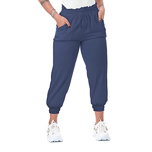 KIT 3 Calças Moletinho Feminina Skinny Tendência - BrancoAzulPreto/G