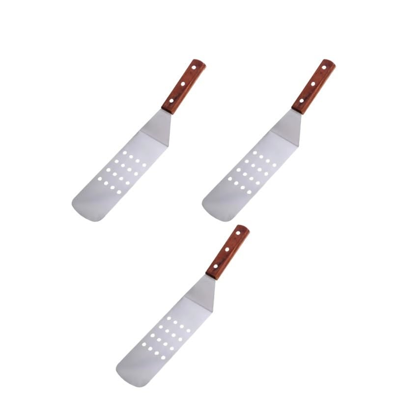 Espátula de cocina con mango madera, volteador parrilla, raspado Metal acero inoxidable for panqueques, plancha Teppanyaki, utensilio(B-wooden handle2-3pc)