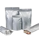 Rimiko 100 Sachets Zip Aluminium Doré Avec Fenêtre 12x20 Cm – Stand Up Mylar Refermable, Idéal Café, Bonbons, Épices, Noix