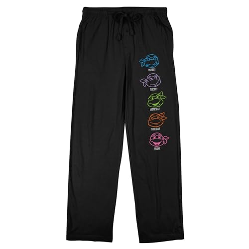 TMNT Classic Retro Cartoon Neon Character Heads Men's Black Sleep Pajama Pants