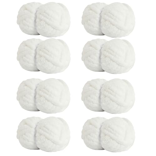 HouseABC Chunky Yarn for Hand Knitting Soft Jumbo Bulky Fluffy Chenille Yarn for Crocheting Blanket Scarf DIY 8 Pack (White 28yds 8 Ounces Each)