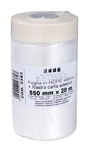 pennellificio 2000 | Rollo de polietileno con cinta adhesiva, juego de enmascarar, protección paredes, rodapiés, muebles, tela cubretodo, tamaño 55 cm x 20 m – Fabricado en Italia