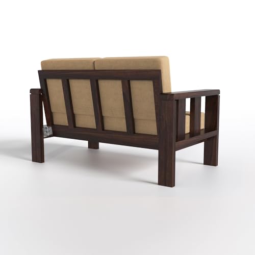 Image of 6 Seater Premium Sheesham Wood Sofa Set | Elegant Durable Walnut Finish | 3+2+1 Configuration | Living Room & Office | Soft Beige Cushions