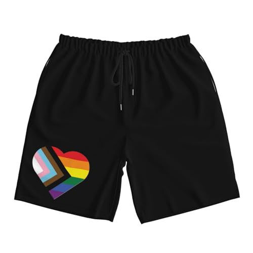 LGBT Rainbow and Transgender Pride Flag Heart Men's Quick-Dry Board Shorts 7