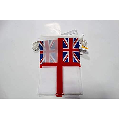 Image of AZ FLAG White Ensign 6 meters BUNTING Flag 20 flags 9'' x 6'' - St George's - British Royal Navy ships STRING flags 15 x 21 cm