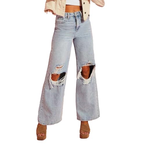 Ripped Baggy Jeans for Women High Waist Wide Leg Denim Pants Loose Boyfriend Jeans Y2K Streetwear