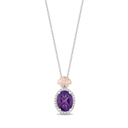 Jewelili Enchanted Disney Fine Jewelry 14K Rose Gold over Sterling Silver with 1/10 CTTW Diamond and Amethyst Ariel Pendant Necklace